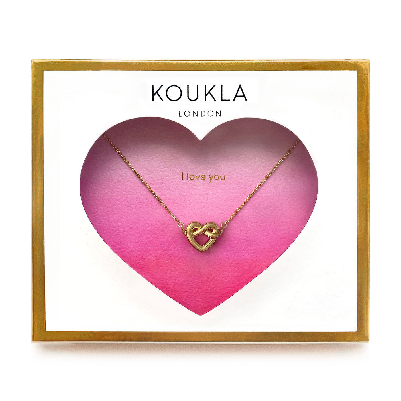 Gold love heart Valentines necklace in envelope gift packaging