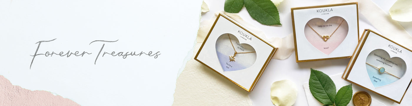 Bridesmaid and wedding gold jewellery gifts in envelope packaging