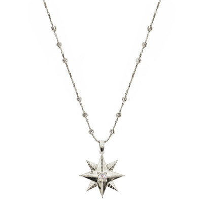 Sterling silver 3D star pendant necklace with CZ crystal on bobble chain
