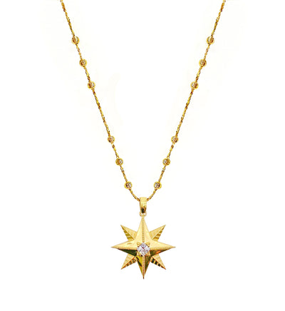 Gold plated sterling silver 3D star pendant necklace with CZ crystal on bobble chain