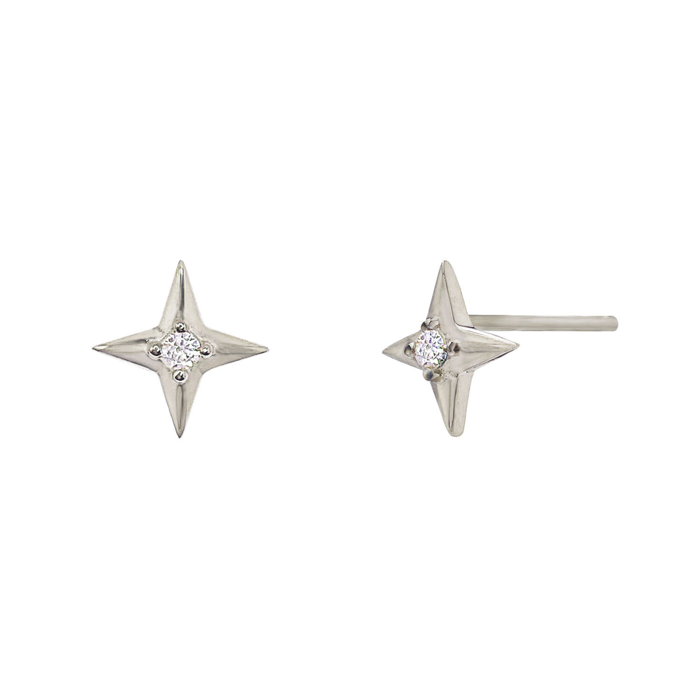 Silver star stud earrings with CZ Crystals