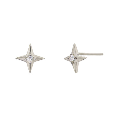 Silver star stud earrings with CZ Crystals