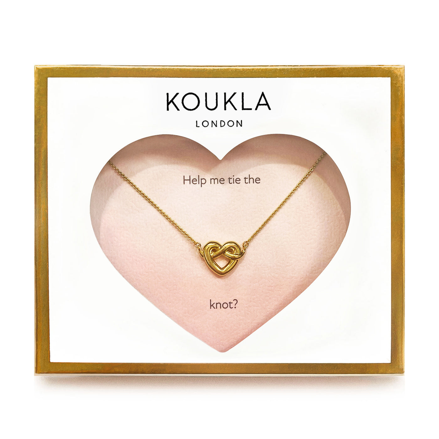 18kt Gold plated sterling silver heart knot bridesmaid necklace in envelope gift packaging