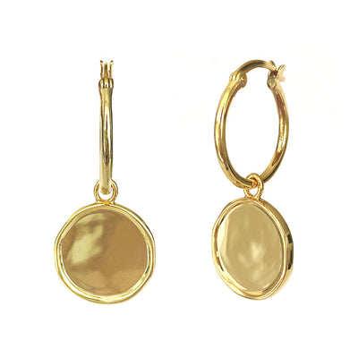Simple gold plated sterling silver coin hoop earrings