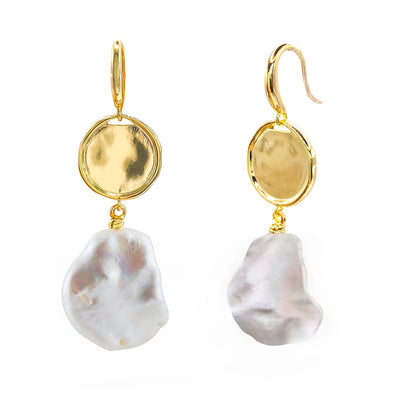 Gold coin and freshwater pearl drop earrings