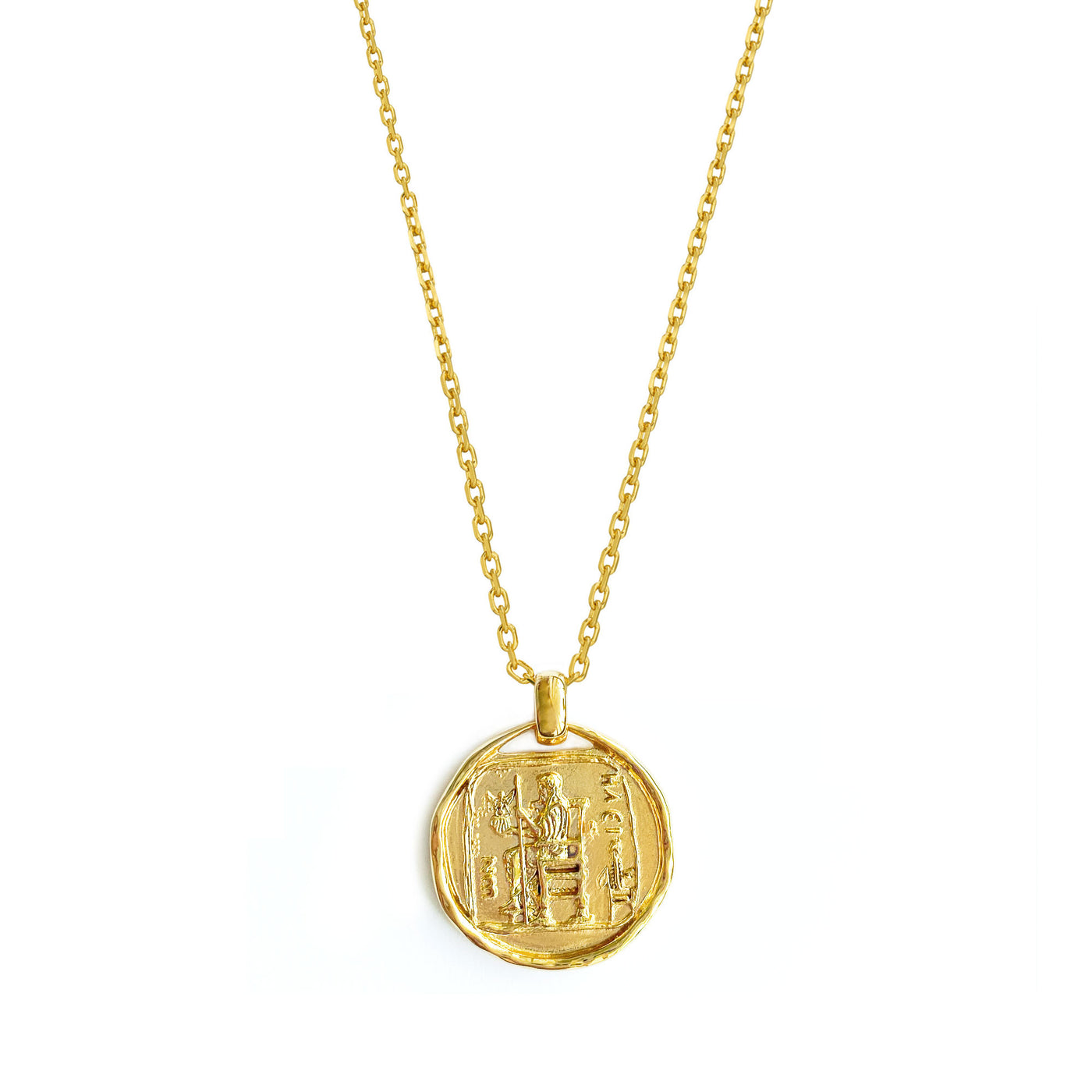 Gold plated sterling silver engraved greek coin pendant necklace