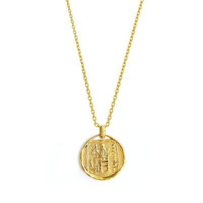 Gold plated sterling silver engraved greek coin pendant necklace
