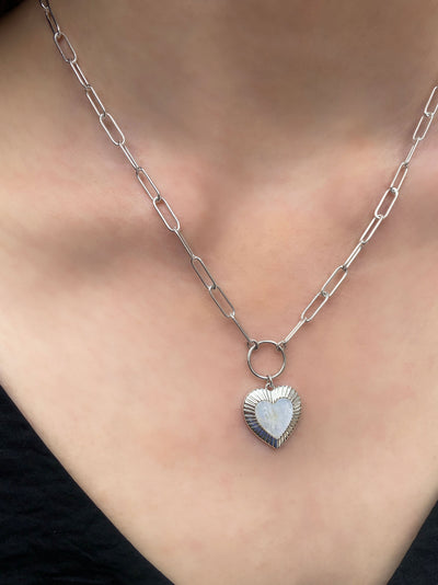 Philia Agate Chunky Heart Necklace Silver