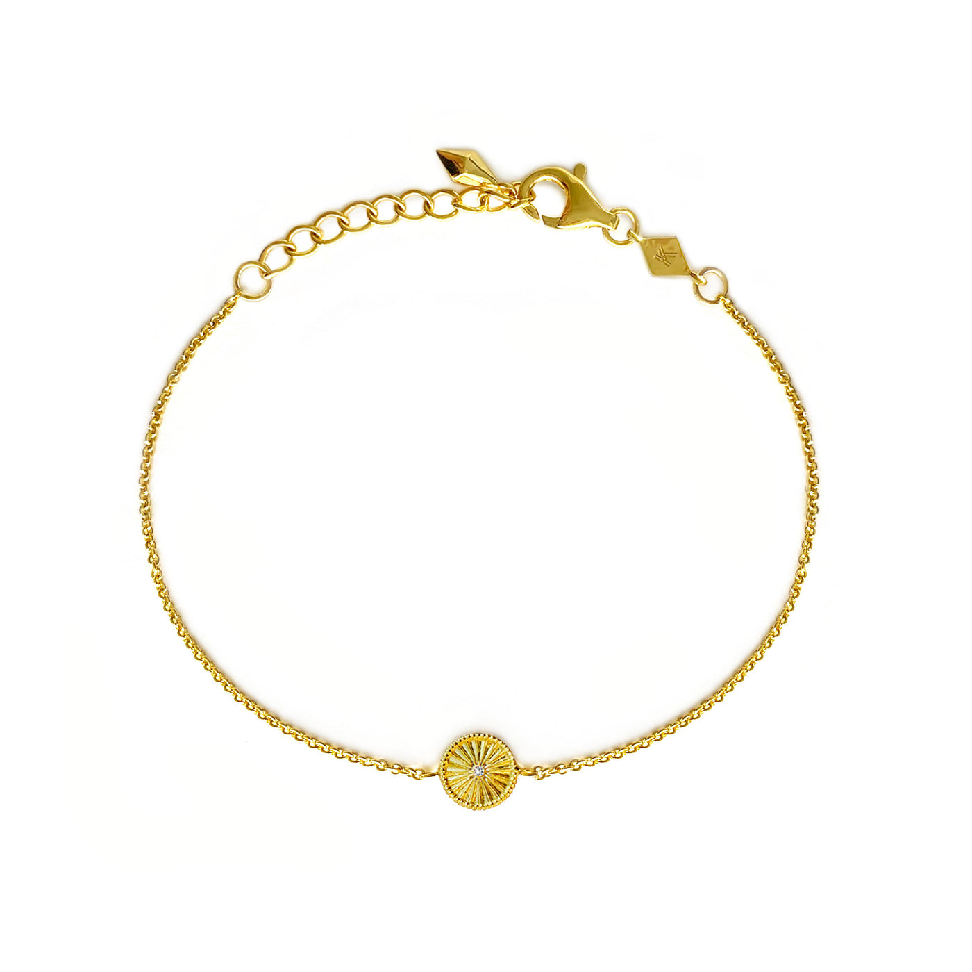 Gold plated sterling silver engraved delicate sun bracelet with CZ crystal