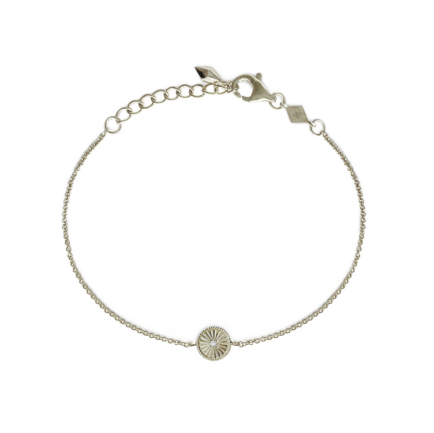 Sterling silver engraved delicate sun bracelet with CZ crystal