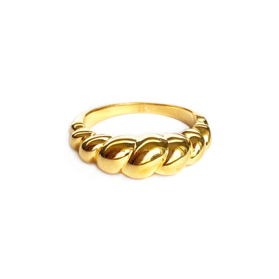 Gold plated Sterling silver twisted croissant ring with rope effect