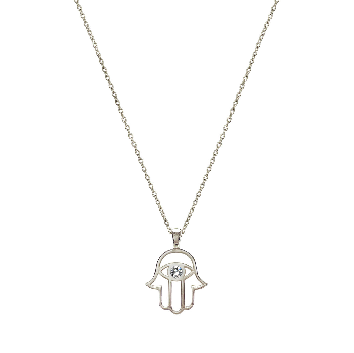Sterling silver hamsa hand necklace with cz crystal