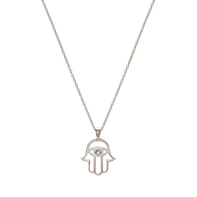 Sterling silver hamsa hand necklace with cz crystal