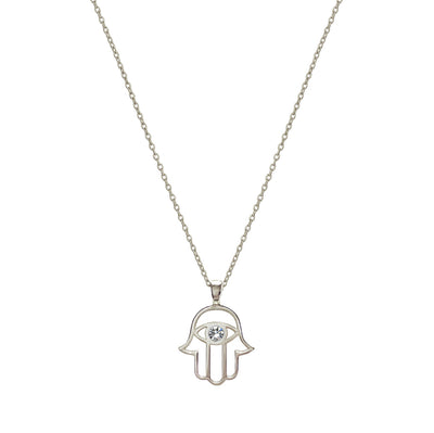 Sterling silver hamsa hand necklace with cz crystal