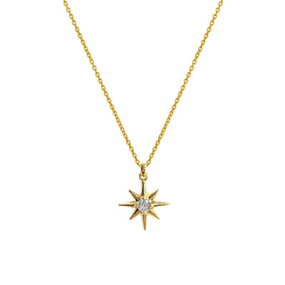 Dainty 18kt gold plated sterling silver star necklace with a sparkling CZ crystal