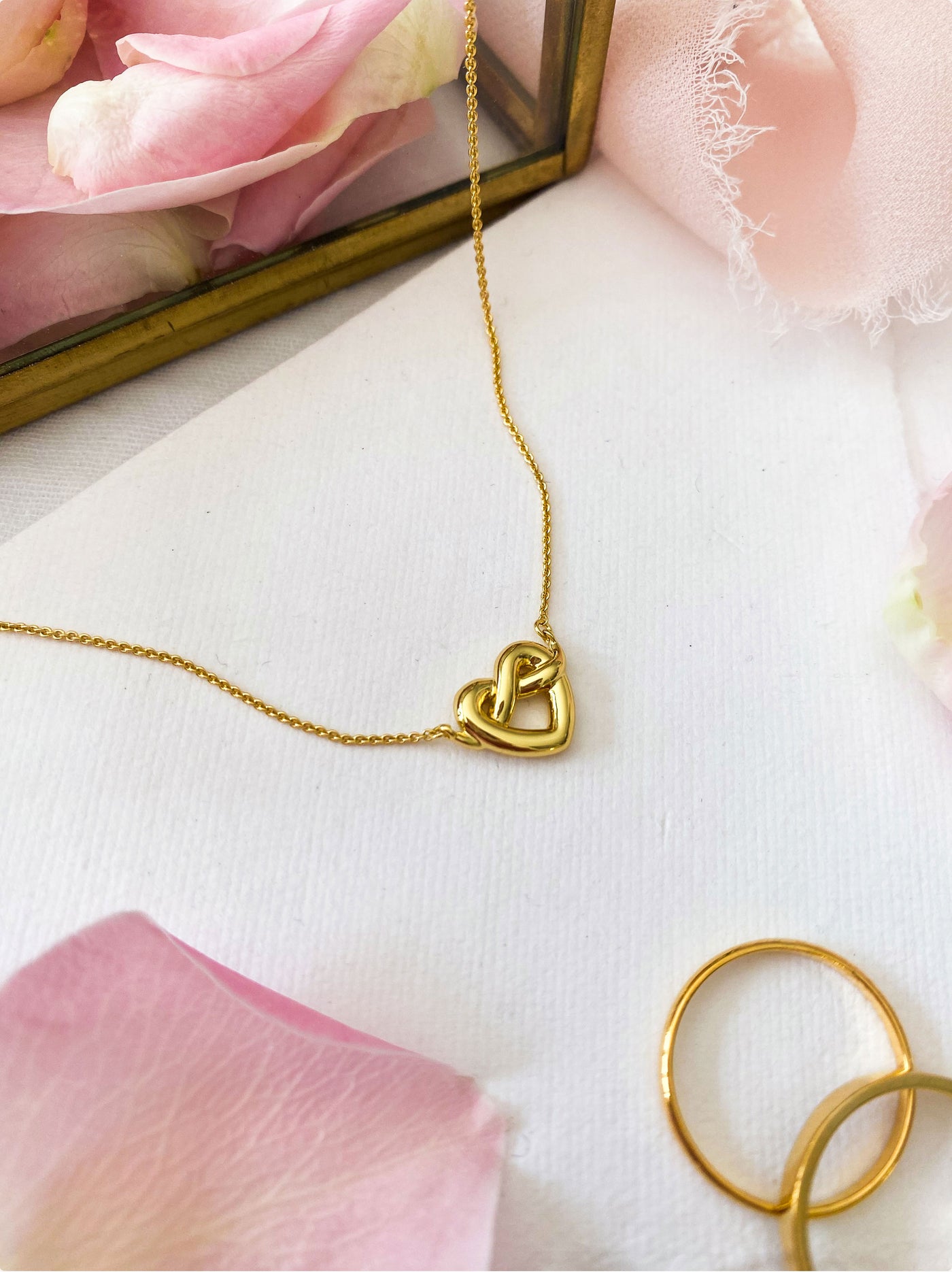 18kt Gold plated sterling silver heart knot bridesmaid necklace 