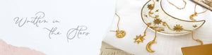 Gold star and moon choker, necklaces and drop earrings with CZ crystals