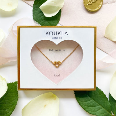 Gold heart knot necklace gift for bridesmaid