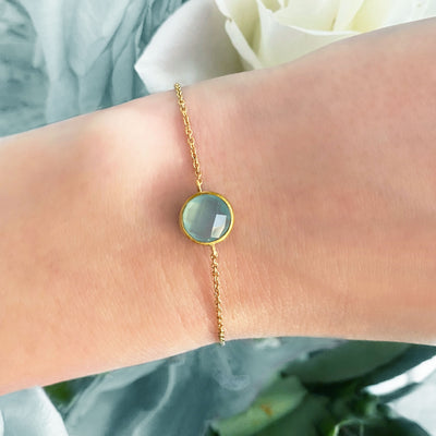 Gold bracelet with blue chalcedony stone - the perfect wedding gift for a bride or bridesmaid