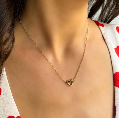 Model wearing Valentines love heart necklace