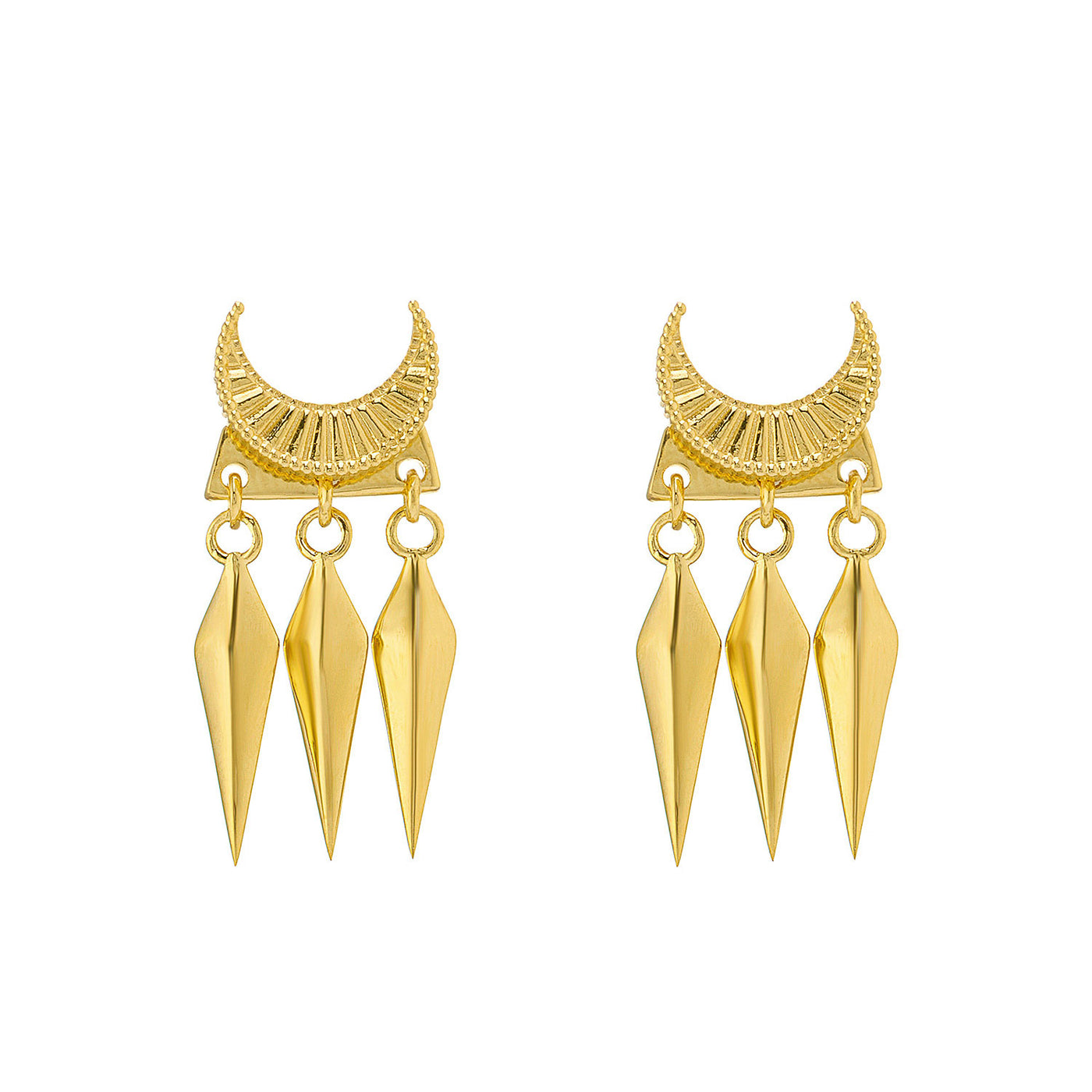 Gold engraved moon front back ear jackets with hanging spikes