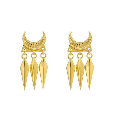 Gold engraved moon front back ear jackets with hanging spikes
