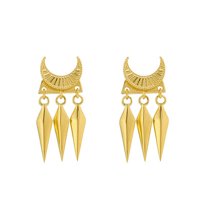 Gold engraved moon front back ear jackets with hanging spikes