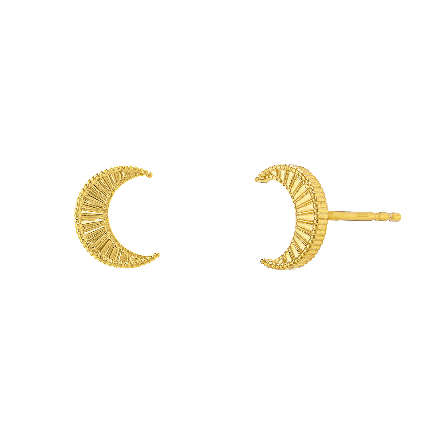 Gold engraved moon stud earrings