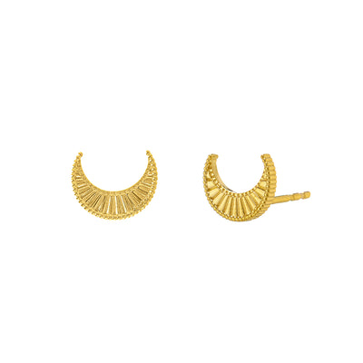 Gold engraved moon stud earrings