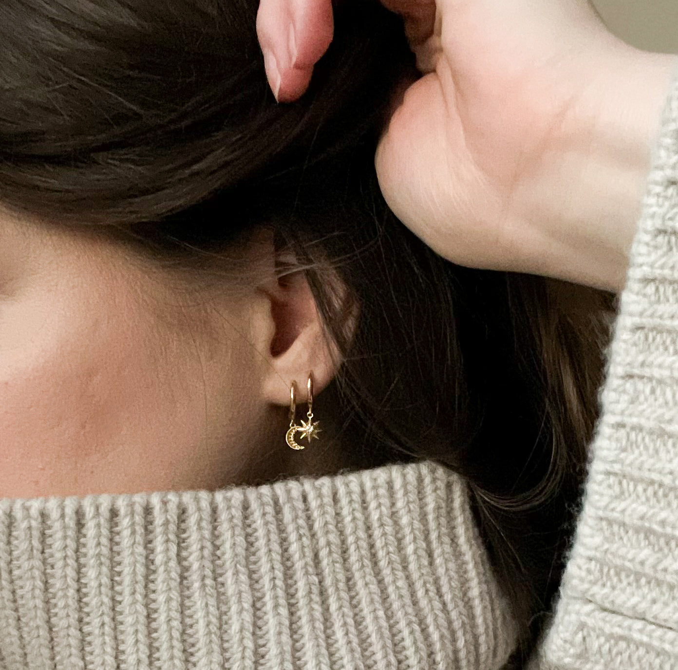 Cassiopeia Moon & Star Hoop Earrings Gold