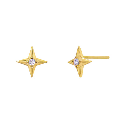 Gold star stud earrings with CZ Crystals