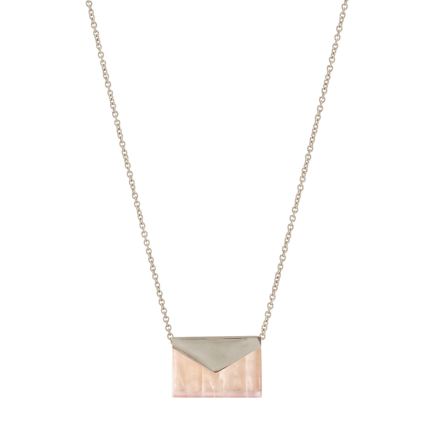 Sterling silver envelope necklace with rose quartz
