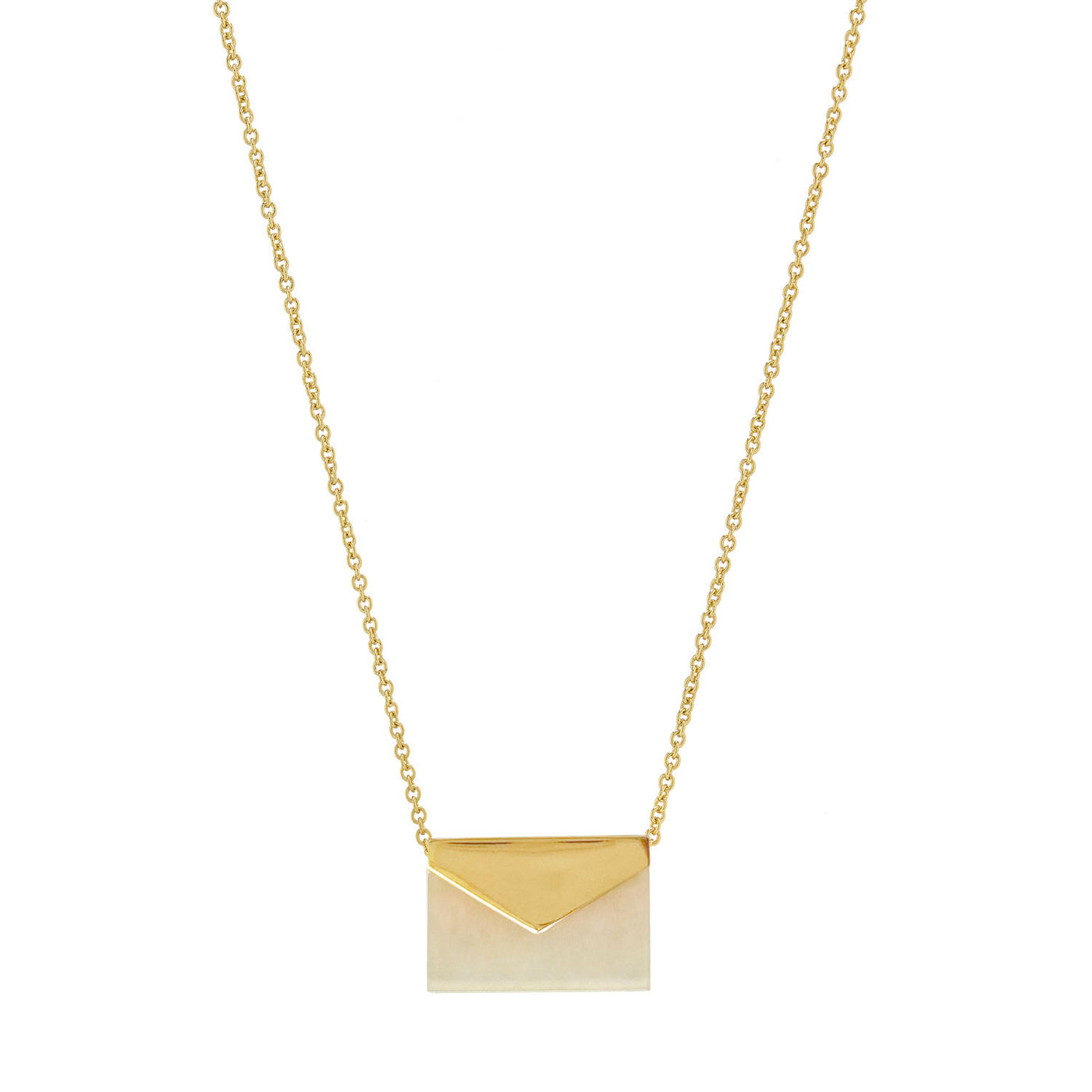 Gold plated sterling silver envelope necklace with moonstone