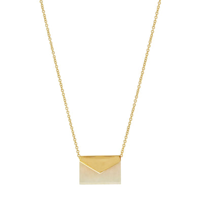 Gold plated sterling silver envelope necklace with moonstone