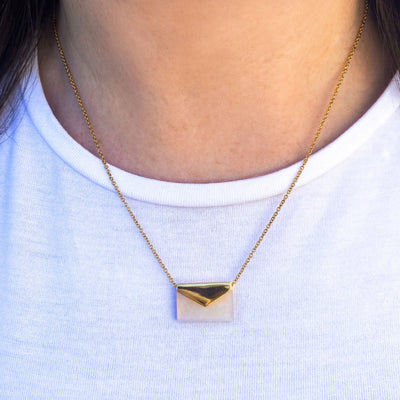 Gold envelope necklace with moonstone