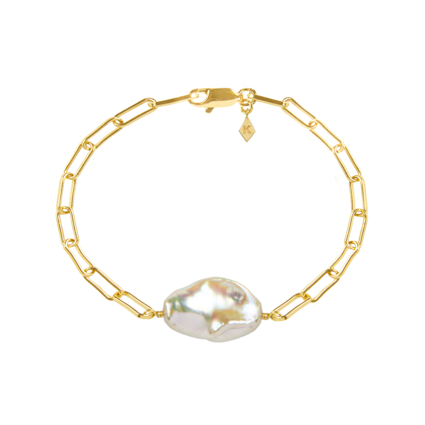Gold plated sterling silver freshwater pearl chain link bracelet
