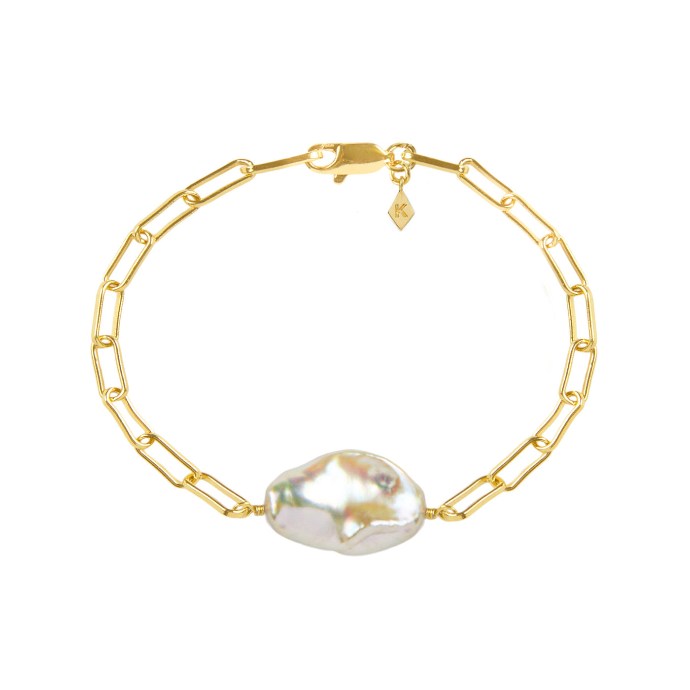 Gold plated sterling silver freshwater pearl chain link bracelet