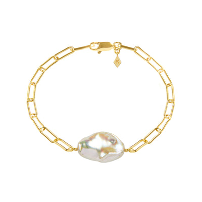 Gold plated sterling silver freshwater pearl chain link bracelet