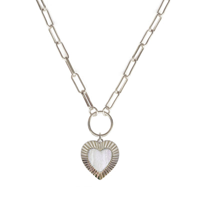 Silver chunky chain necklace with lace agate heart charm